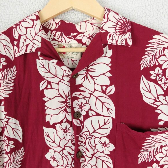 Hiko Hattie Shirt Mens Medium Red White Hawaiian Camp Floral Striped Tropical - Picture 2 of 9
